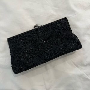 Vintage Black Beaded Clutch with snap closure and chain